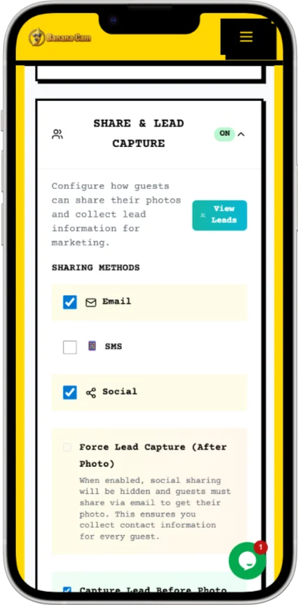Lead Capture Settings - Configure pre-photo capture, download gates, and marketing opt-ins